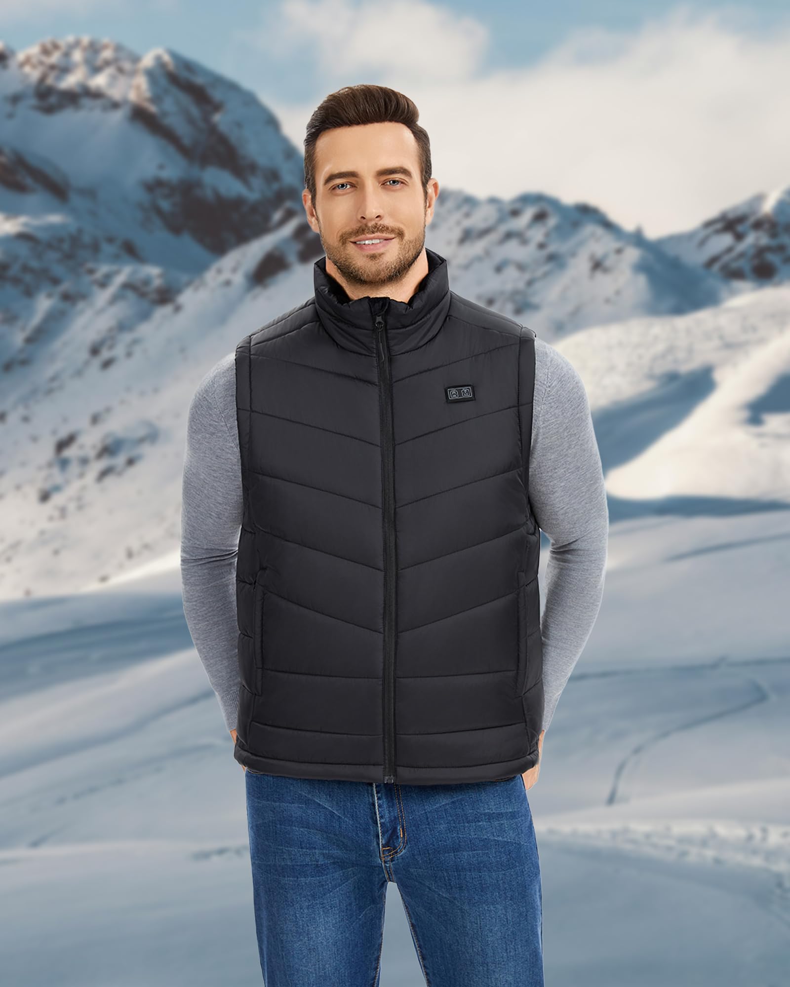 Gilet Riscaldato Uomo con Batteria 7.4V 18400mAh, 8 Zone Calde, Doppio Controllo, Gilet Elettrico Invernale Lavabile per Esterni