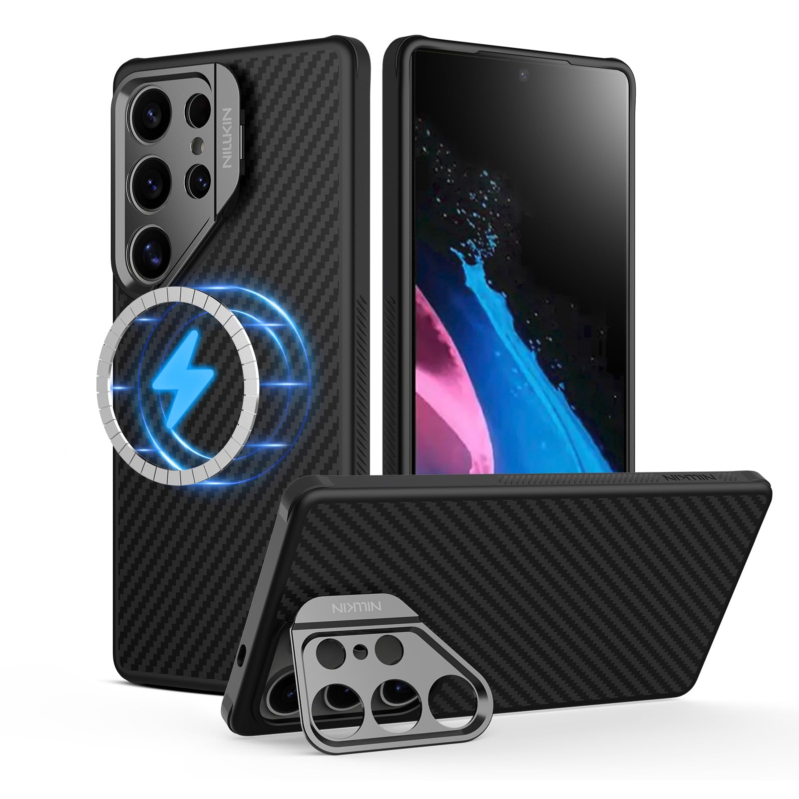 Nillkin for Samsung Galaxy S25 Ultra Case CarboProp Case | Kickstand Carbon Fiber with Camera Cover [ Compatible with Magsafe/Military Grade Drop