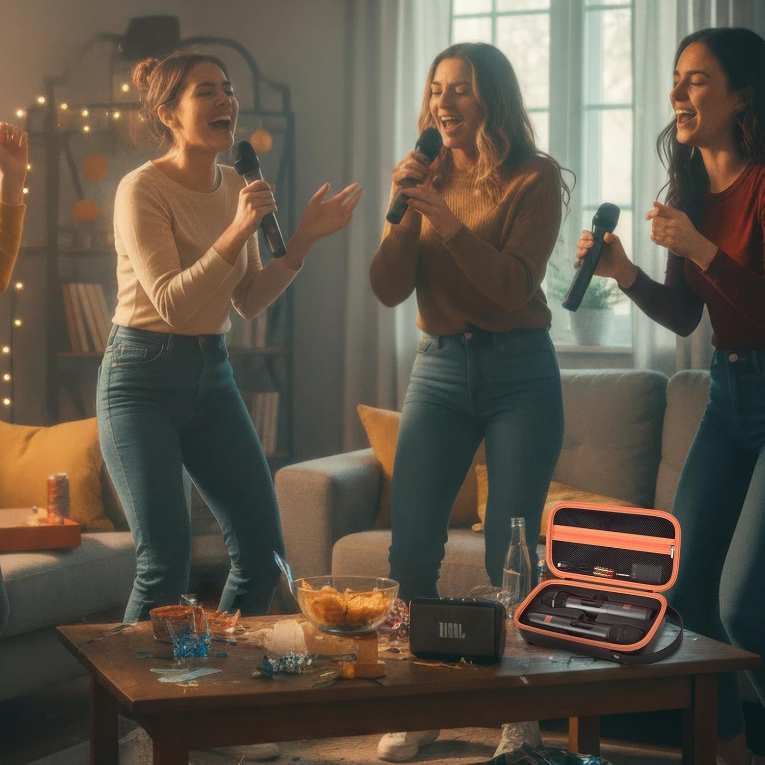 Wireless Microphone Case For JBL Wireless Two Microphone System & PartyBox Mic, Handheld Dual Mic Bag for Singing or Karaoke for Receivers, Adapters, AA Batteries and Other Accessories(Box Only) - Image 9