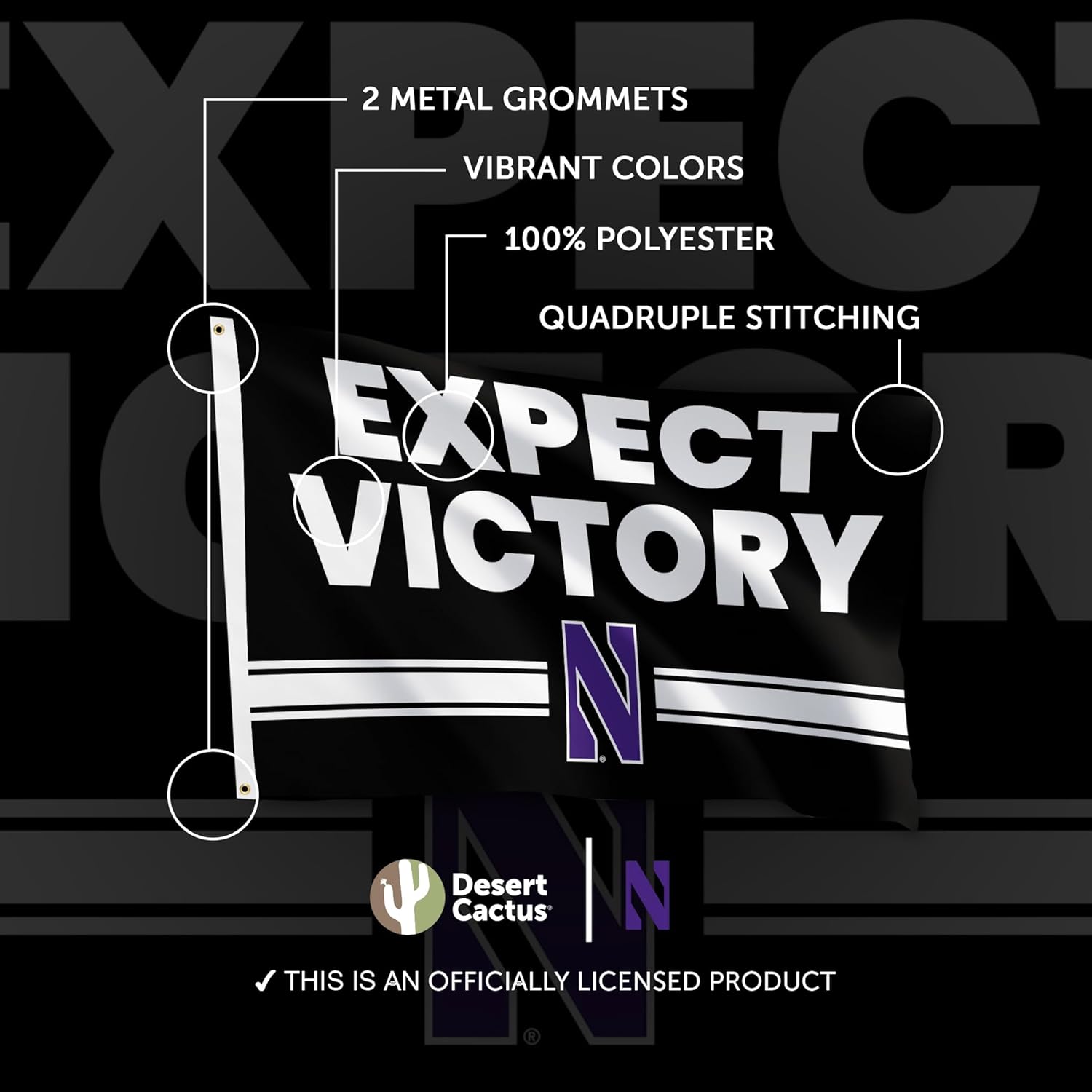 Desert Cactus Northwestern University Flag - 3 x 5 Feet NU Wildcats Banner, Indoor/Outdoor Durable Fabric, 100% Polyester Design(G) - Image 4
