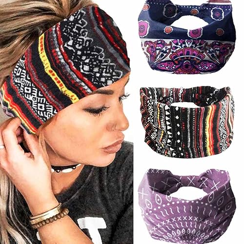 Miniatura 8 de Gortin - Bandas elásticas para el pelo tipo semi-turbante con nudo, estilo bohemio, de tela estampada de leopardo, para mujeres y niñas, 3 unidades