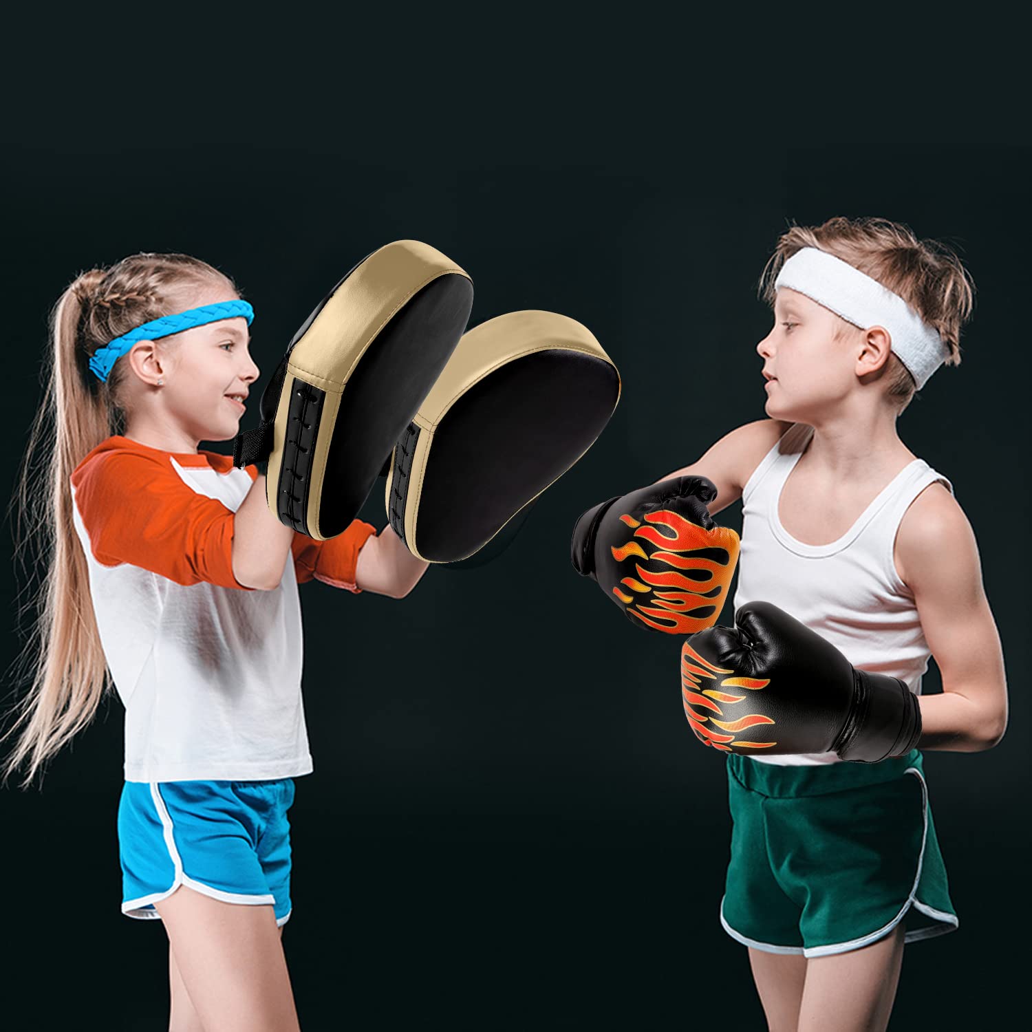 Odoland Kit de Boxeo 2 en 1 para Niños y Adultos, Incluir Patas de Oso y Paos de Boxeo, Kit de Pugilismo para Niños, Kickboxing, Karate, Muay Thai, Entrenamiento de MMA