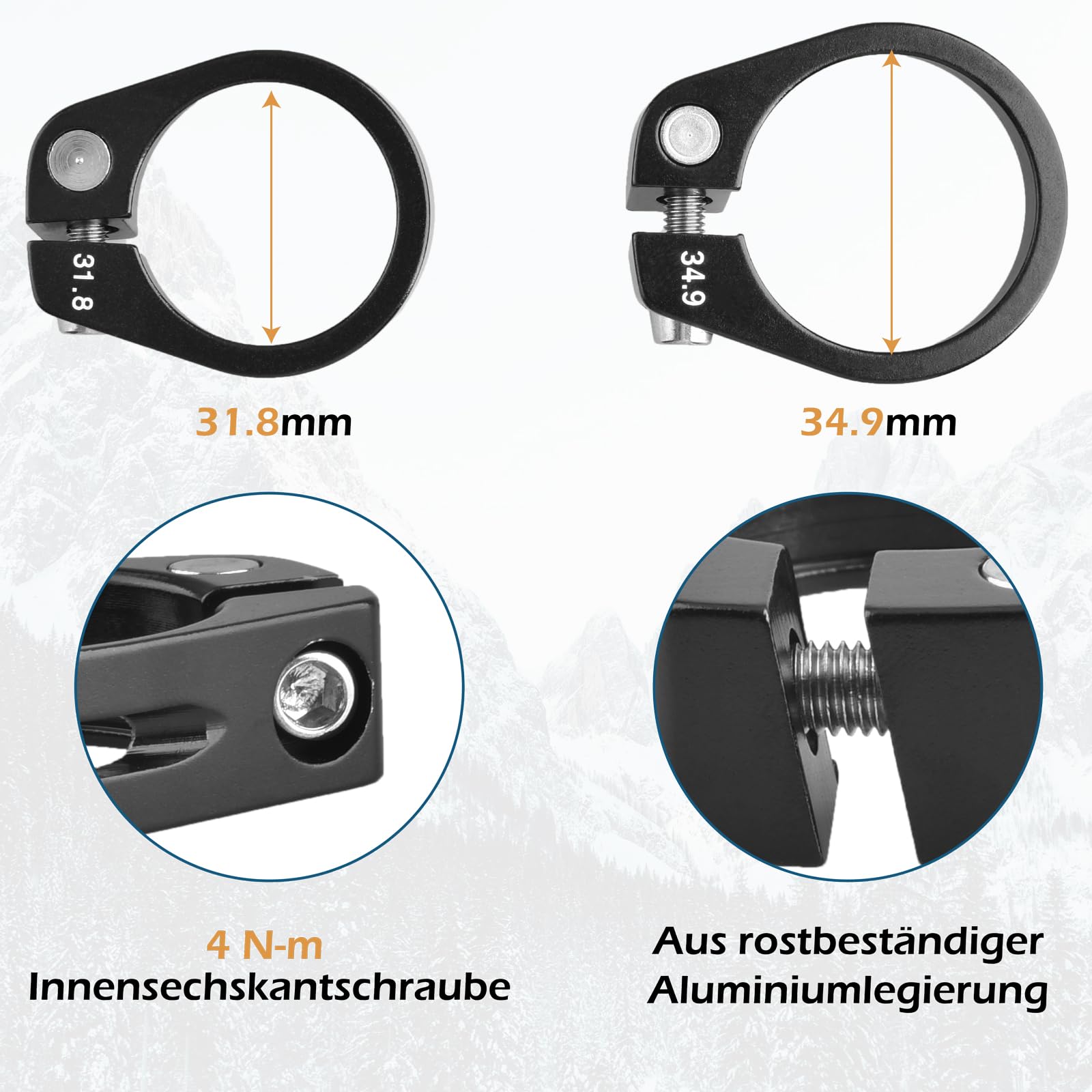 sattelklemme rennrad durchmesser TRIWONDER Fahrrad Sattelkloben 25,4/28,6/31,8/34,9 mm, Schnellspanner Sattelstütze Sattelstützenklemme für MTB und (Schwarz Size:M-L (52cm - 58cm) 𝗮𝗿𝗲𝗻𝗮 𝗔𝗜𝗥 𝗦𝗢𝗡𝗜𝗖.🔥​, The Safety Glasses