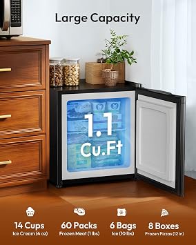 EUHOMY 1.1 Cubic Feet Mini Freezer, Countertop, Single Door Compact Upright Freezer with Reversible Door, Removable Shelves, Small freezer for Home/Dorms/Apartment/Office, New Black