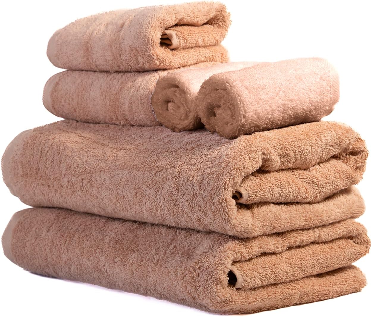 Ôhm - Terry Cloth Towel Set - Extra Fluffy & Soft - 2 Bath Towels 27x54 Inch + 2 Hand Towels 16x28 + 2 Washcloths 12x12 - Hotel & Spa Turkish Cotton & Oeko-TEX Certified - Taupe Taupe Bath Towel Set | 6 piece