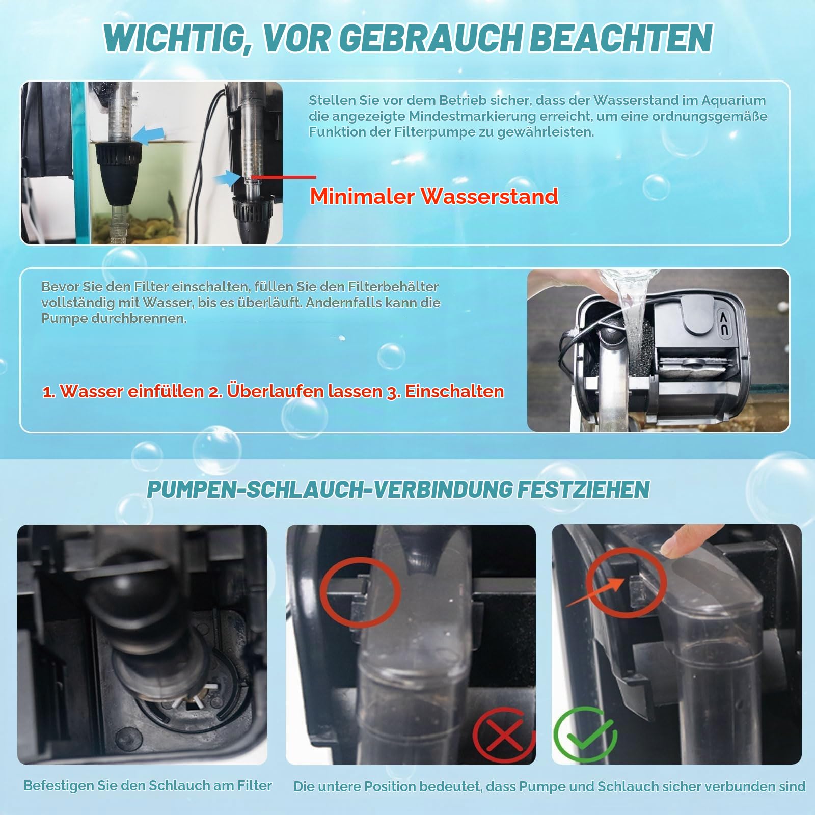 Tararium Rucksackfilter mit U-V Lampe 600L/h für 40-150 Liter Aquarien | Hang on Filter als 4-in-1 Außenfilter mit Oberflächenabsauger für Süß-/Salzwasser