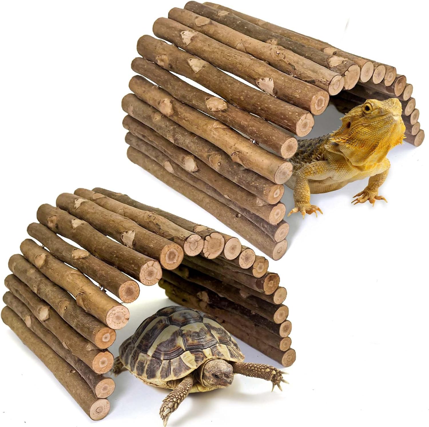 BNOSDM 2PCS Reptile Hideout Wooden Bridge 12.99"x 18.89" Lizard Hide Caves Bearded Dragon Habitat Accessories for Gecko Snake Frog Chameleon Iguana Tortoise