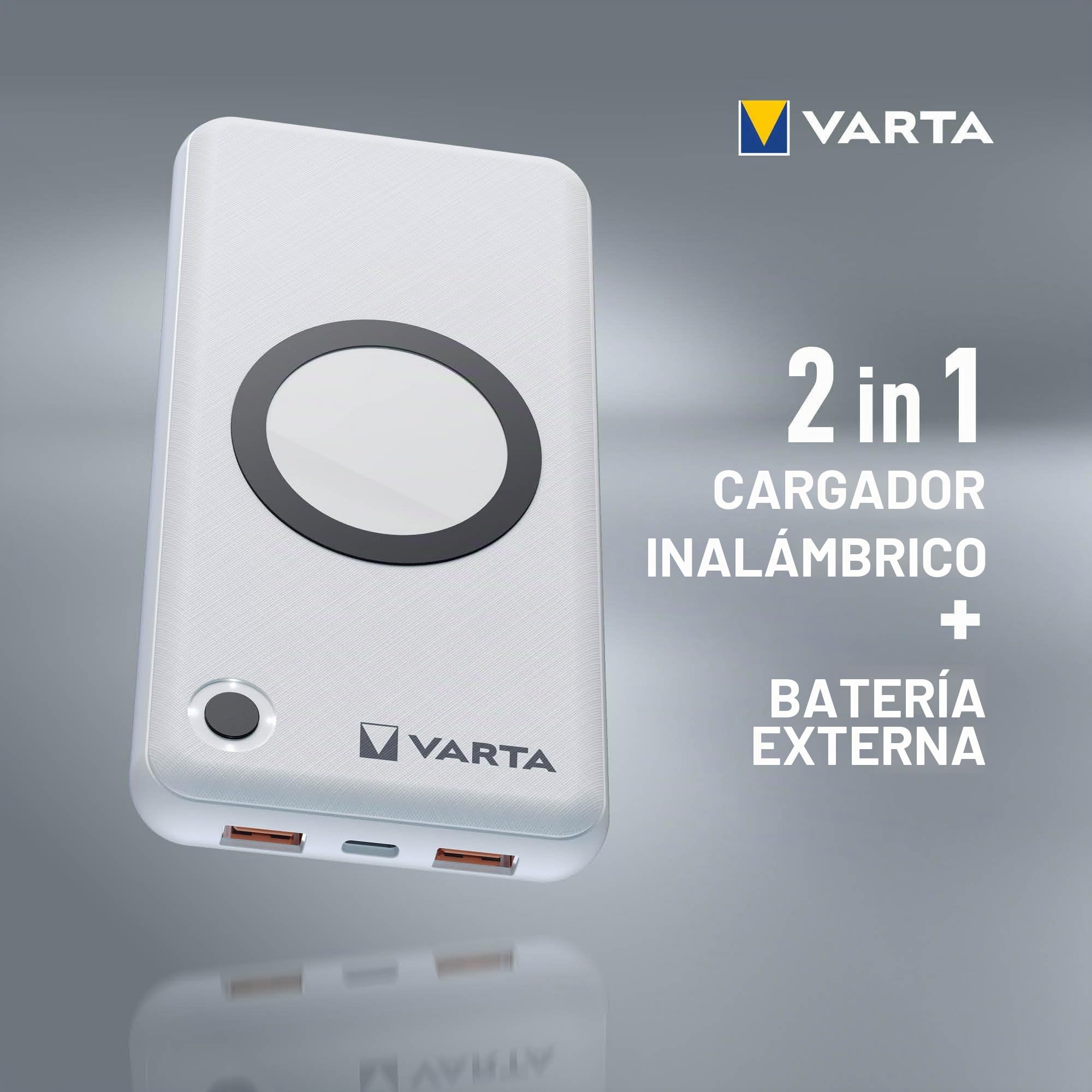 VARTA Wireless Power Bank 15000 mAh, 20 W Fast Charging, USB C PD | power bank 2 en 1 y cargador inalámbrico, Quick Charge, carga inalámbrica, cargador portátil para hasta 4 dispositivos