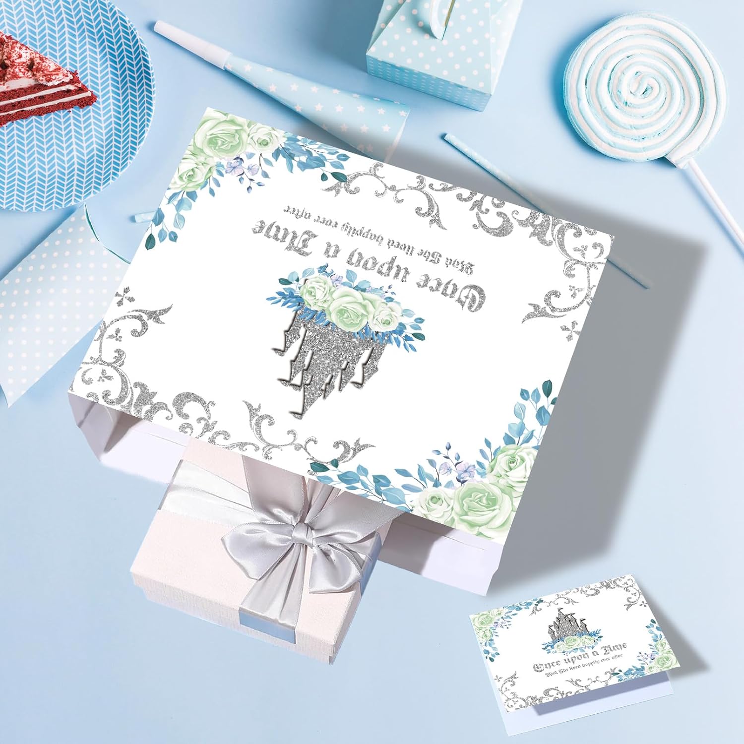 HZRNNA Silver Bridal Shower Gift Bag, Large Princess Gift Bag with Card and Tissue Paper, Bridal Shower Gift Wrap Bag for Wedding Shower, Engagement Party Decorations, Bachelorette Party Supplies image 4