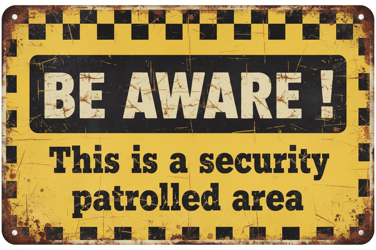 Wall Decor Be Aware This Is A Security Patrolled Area Sign Metal Sign 8 X 12 Inches Clear Signage For S, Fences Vintage Signs Aluminum Plates Printed