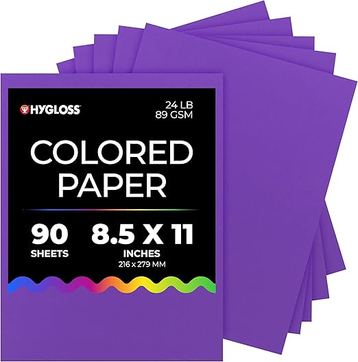 Hygloss Purple Colored Paper - 24 lb, 89 GSM, Acid-Free, Fade-Resistant, 8.5x11-Inch Letter Size Color Copy Paper, 90 Sheets