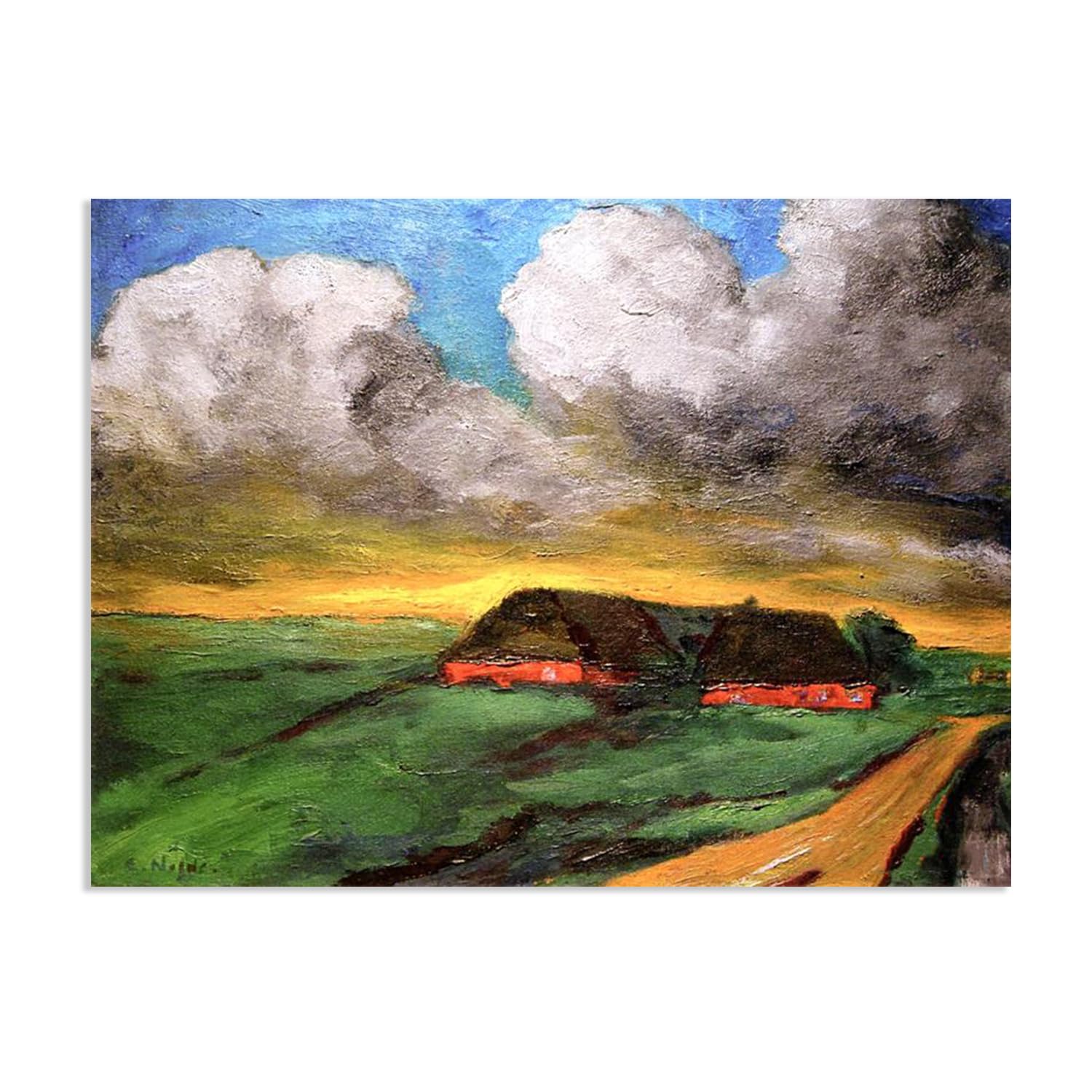 RXNHGJDS Emil Nolde Seascape Canvas Wall Art Farm in the Marshes Abstract Reproductions Coastal Expressionism Artwork Wall Decor for Living Room Bedroom Office Home Decor100x70cm(33x28in) Frameless