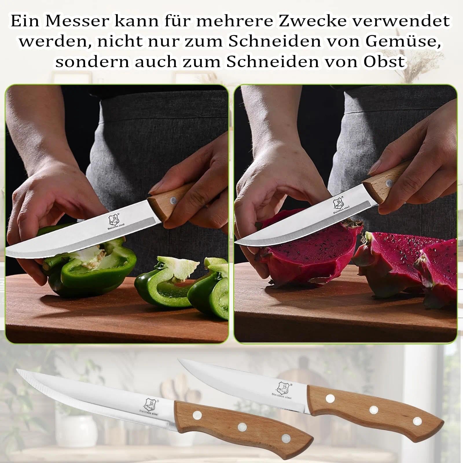 Zestaw 2 noży do obierania, nóż kuchenny, do owoców i warzyw, ostry nóż do warzyw i owoców ze stali nierdzewnej z ergonomicznym drewnianym uchwytem do krojenia owoców i warzyw