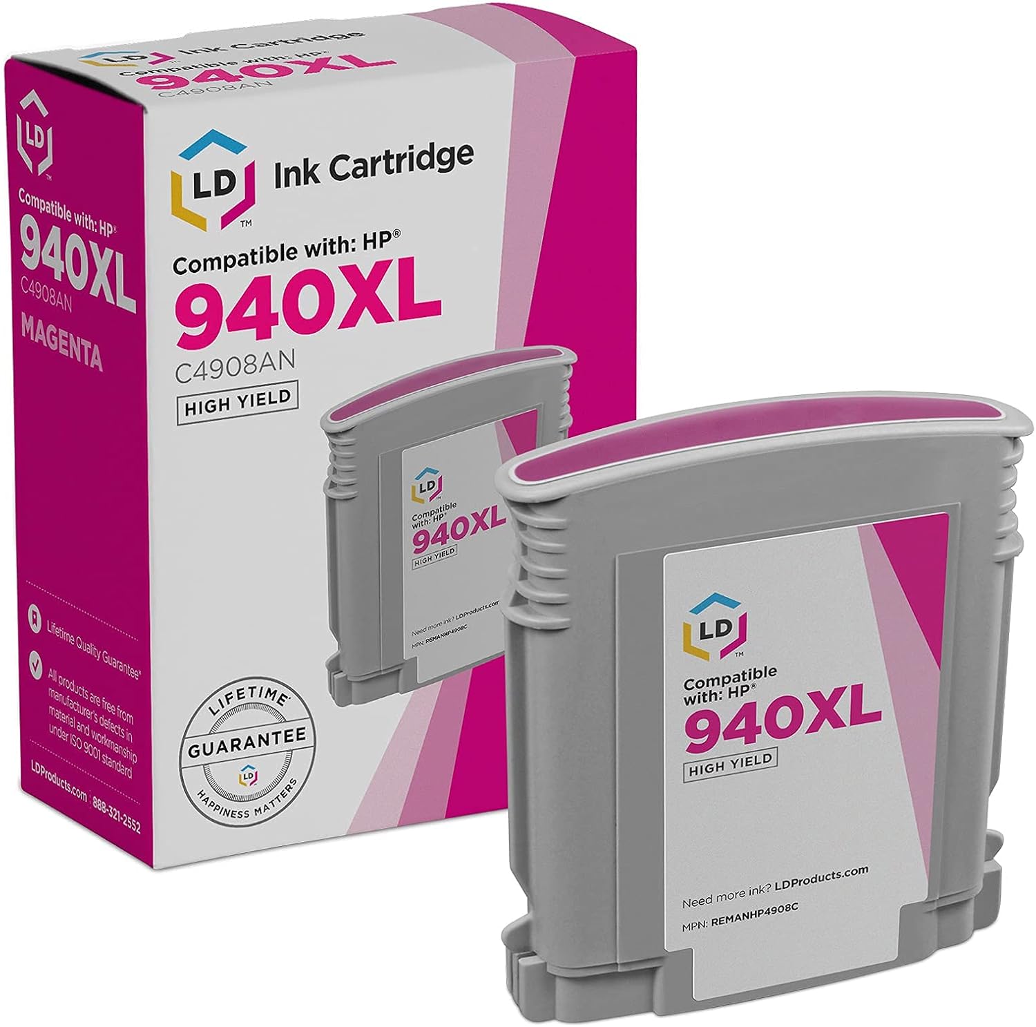 LD Products Remanufactured 940XL 940 Ink Cartridges HP C4908AN High Yield to Use with Officejet Pro 8500 Wireless, 8500a, 8500a Plus, 8500a Premium, 8500, 8000, 8000 Wireless, 8500 Premier (Magenta)