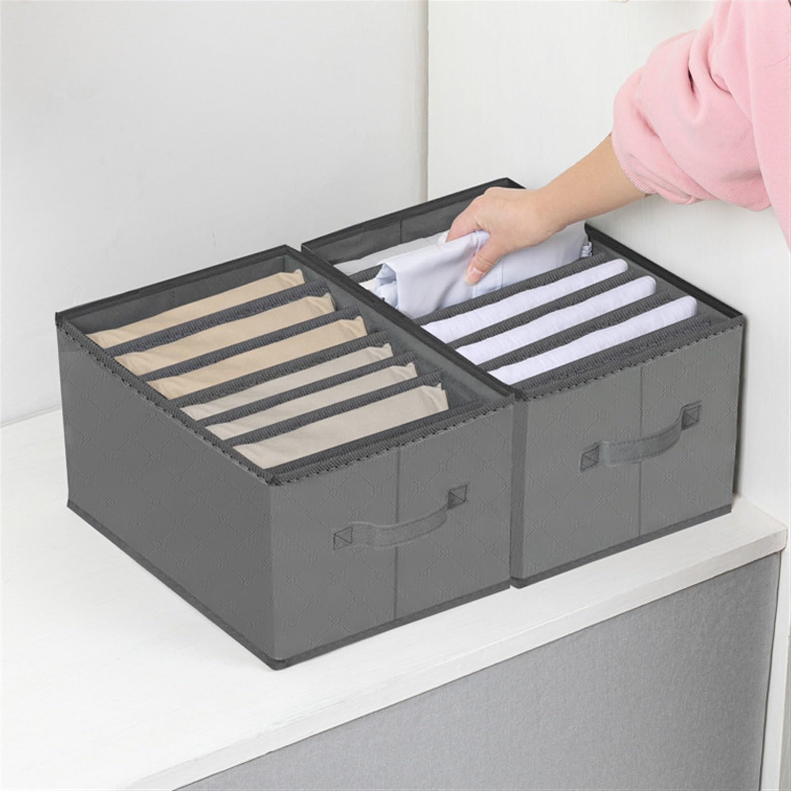 2 szt. Organizery do szaf na ubrania z uchwytem, ​​siatki 7/6 organizery do szaf i miejsce do przechowywania dżinsów, spodni, swetra, kurtki, koszuli (Size : Large 7 Grids)