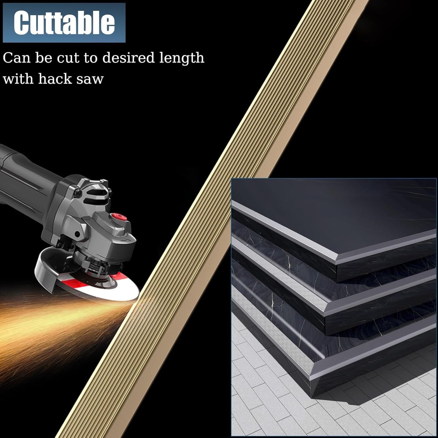 Borde de aluminio para escaleras, 10 cm de ancho, impermeable, antideslizante, protector de bordes para suelos de madera, vinilo y azulejos, tira antideslizante para peldaños