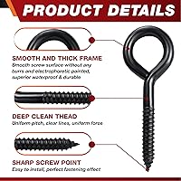 Vista 5 de Ganchos de Tornillo de Ojo Negros Resistentes de 6 Pulgadas, 700 LBS de Resistencia a la Rotura, 4 PCS Pernos de Ojo Autorroscantes, Ganchos de Ojo