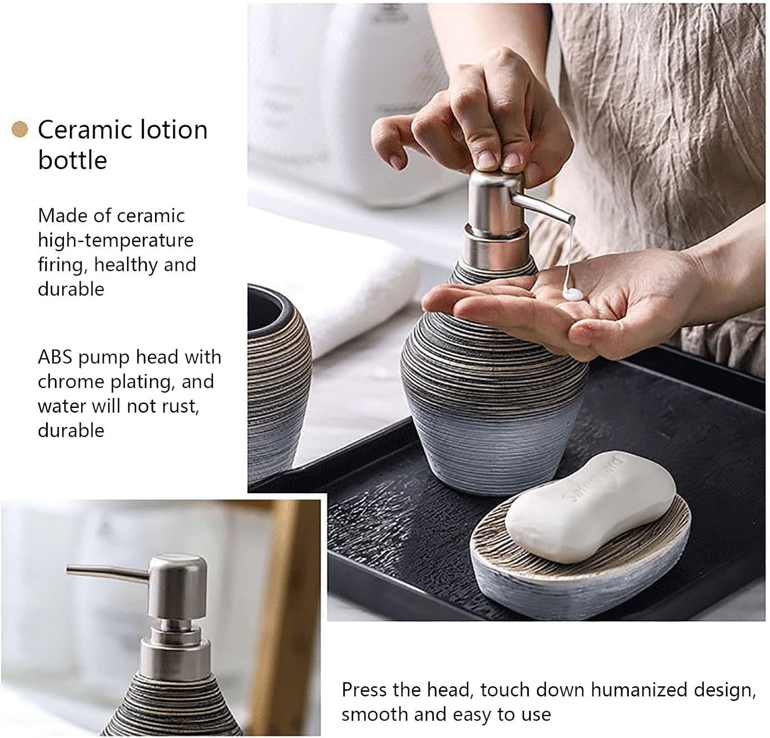 Bote de cerámica para cepillos de Dientes, Accesorios de baño, decoración de encimera de tocador con dispensador de jabón, Kit de Soporte para cepillos de Dientes,B
