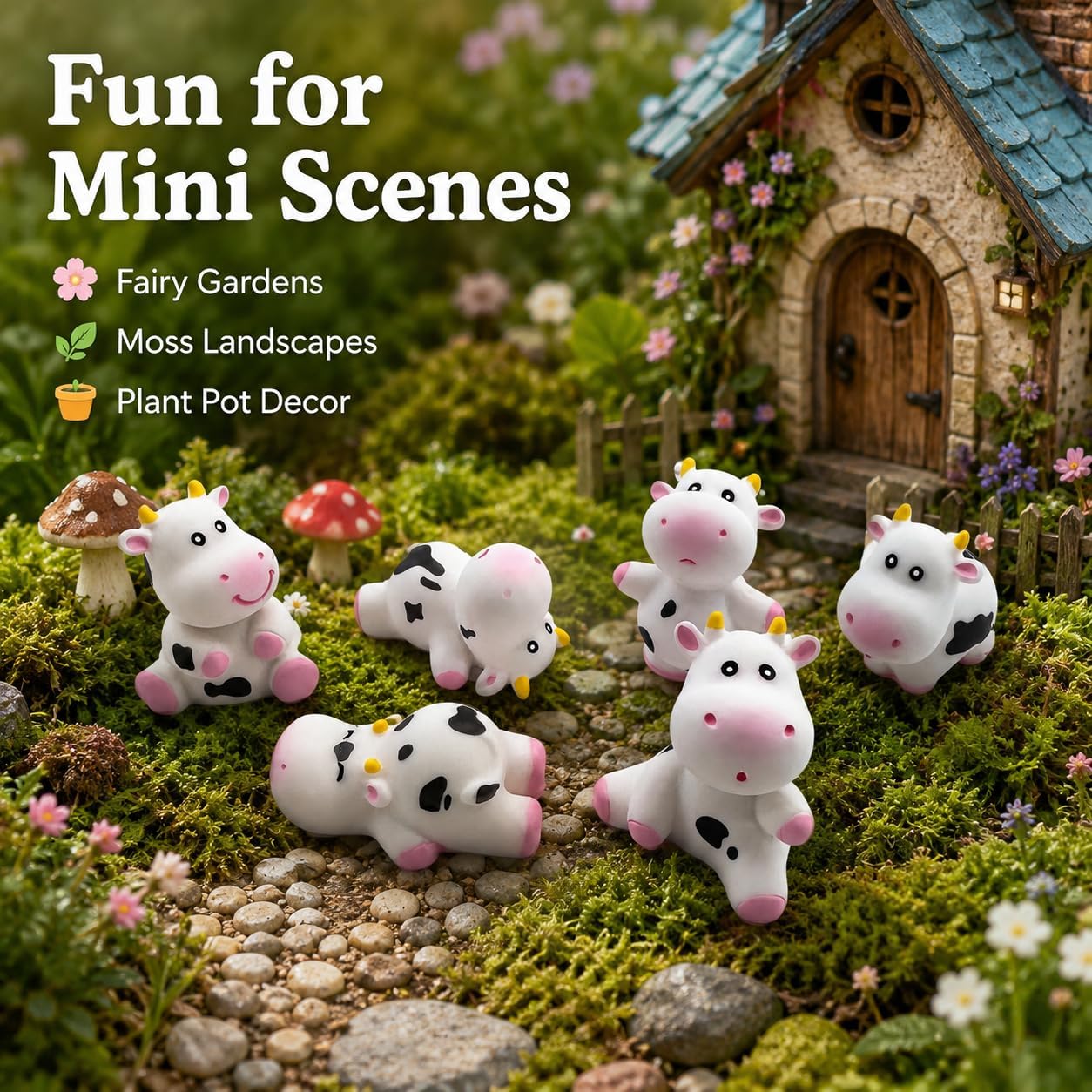HYSTYLE 12 Pcs Mini Cows Resin Cows Figurines Cow Animals Miniature Figurines Cake Cupcake Toppers Tiny Mini Animals Miniature Figurines for Miniature Landscape Ornaments Fairy Garden Decoration image 4