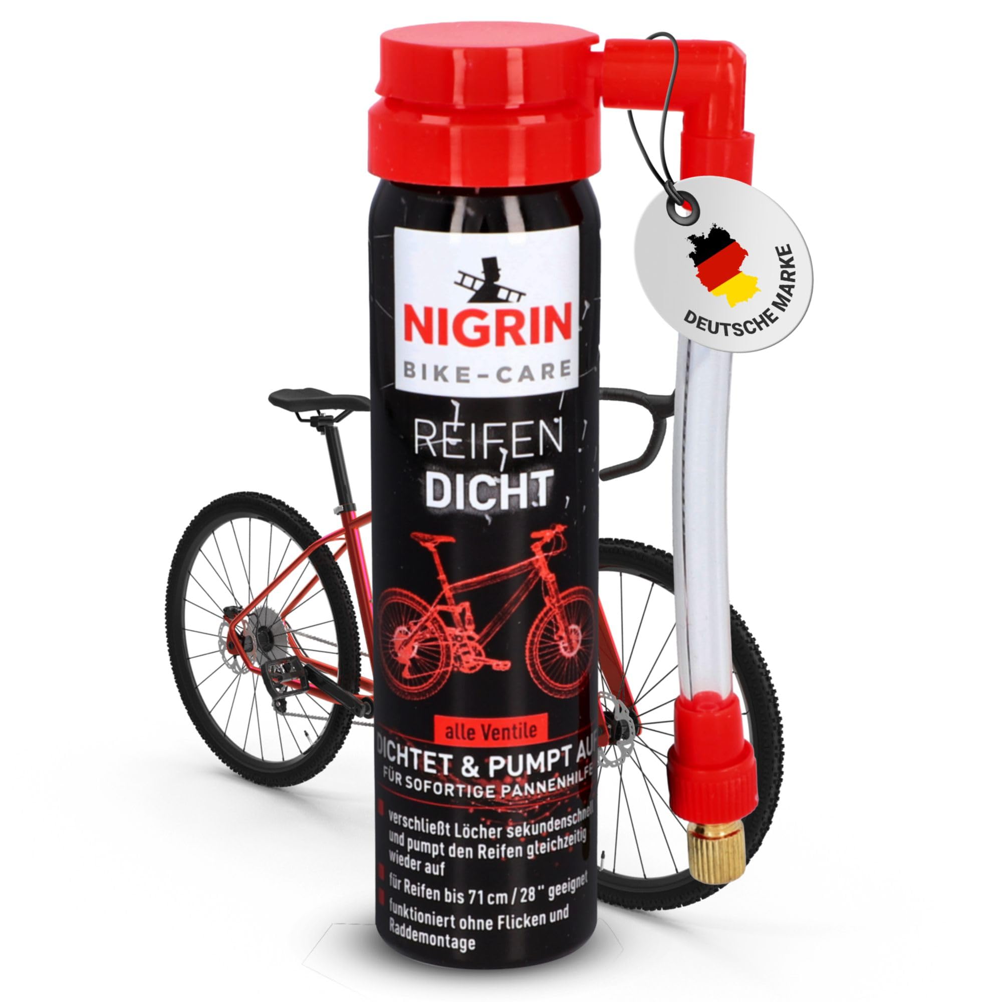 NIGRIN Fahrrad Reifendicht, sofortige Pannenhilfe, geeignet für alle gängingen Ventile, 75 ml