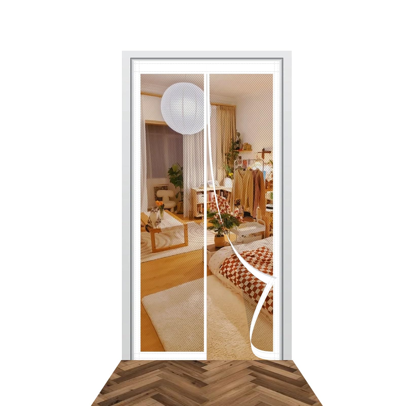 Magnetic Door Screen 89 x 196 cm Easy to Install Without Drilling Fly Insect Screen Door Automatically Closes/Keep Open Feature for Home Office Balcony Patio Garden, White