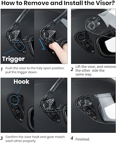 Miniatura 5 de Favoto Motorcycle Full Face Helmet DOT Approved, Lightweight ABS Shell, Anti-Fog Film Included, Flip-Up Street Bike Helmet with Aerodynamic Design