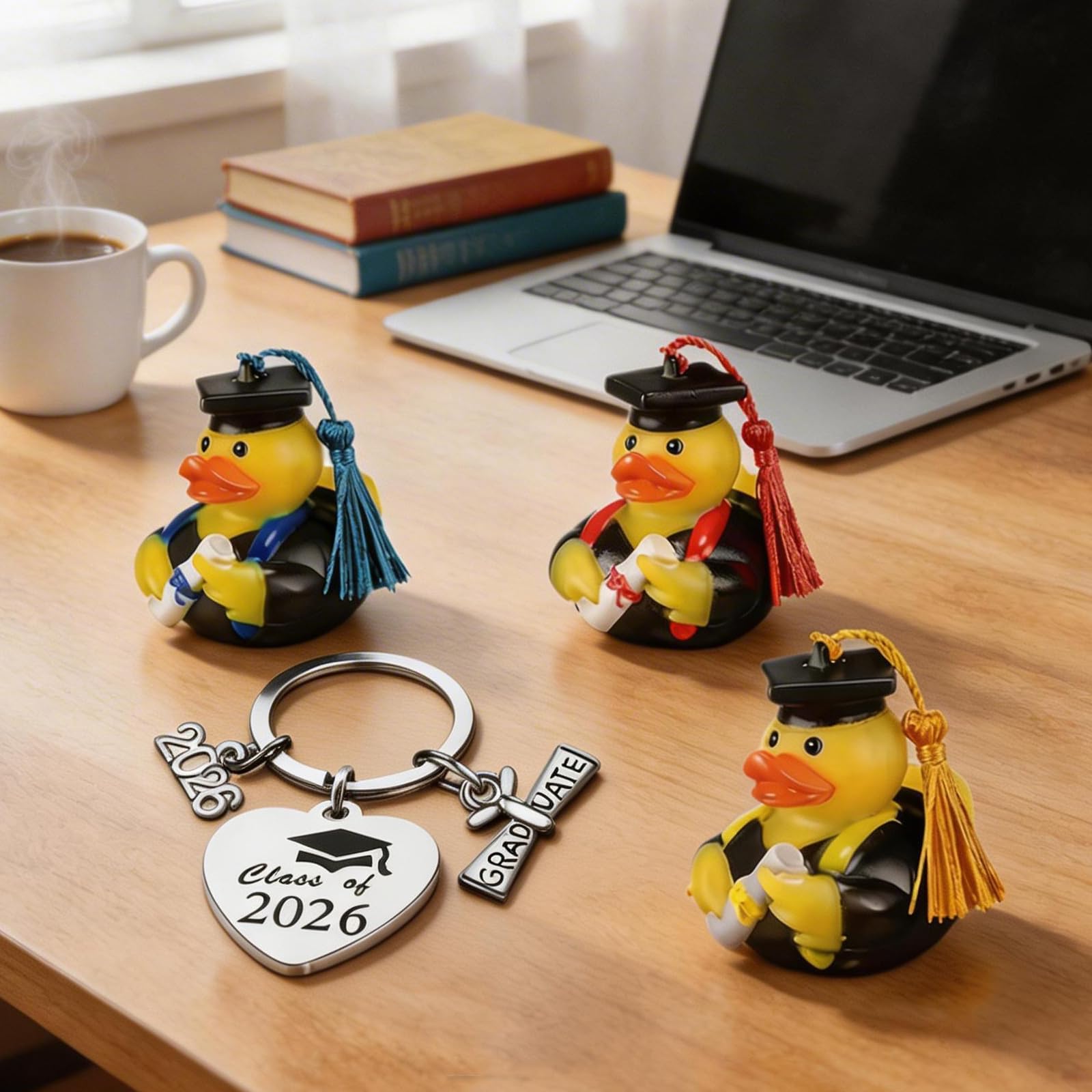 Paperelle di Gomma Anatra Rubber Duck Regalo Laurea con Diploma e Cappello Portachiavi