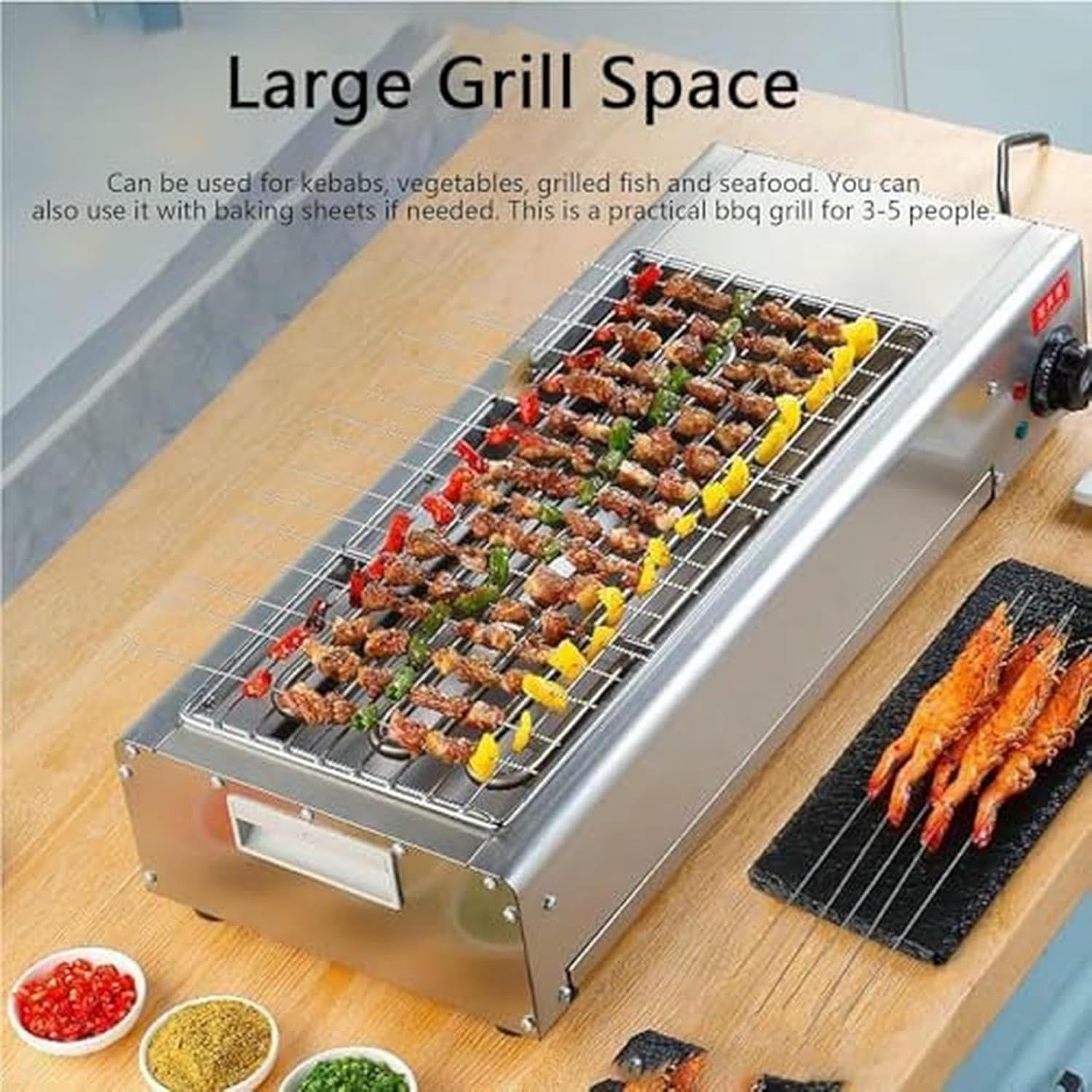 Commercial Countertop Stainless Steel Electric Oven, 3000W Smokeless Grill with Adjustable Temperature Control for Indoor Kebab Making (B)