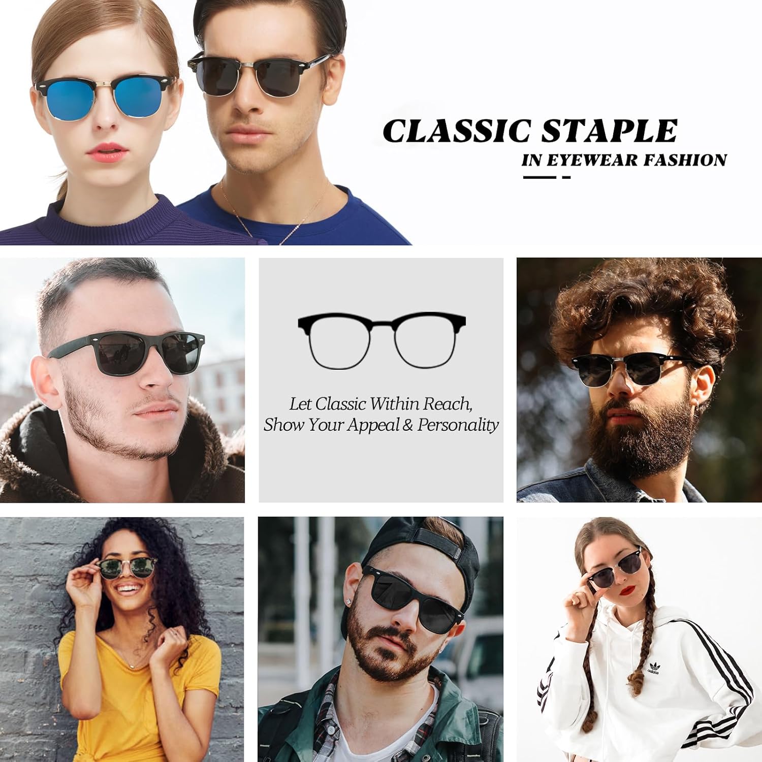 Classic Polarized Sunglasses for Men and Women Retro Style Semi Rimless Frame Sun Glasses 100% UV Protection Goggles - Image 2