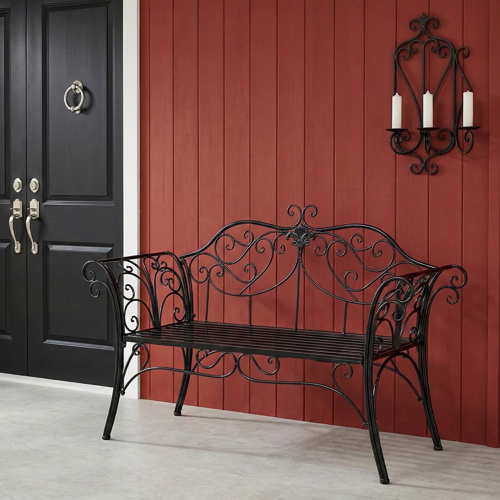 HLC Banc de Jardin pour l'extérieur 133 x 49 x 90 cm Banc Jardin rétro en métal pour 2 à 3 Personnes, idéal pour Jardin Balcon terrasse | En fer noir. Charge maximale : 200 kg. 133 x 49 x 90 cm