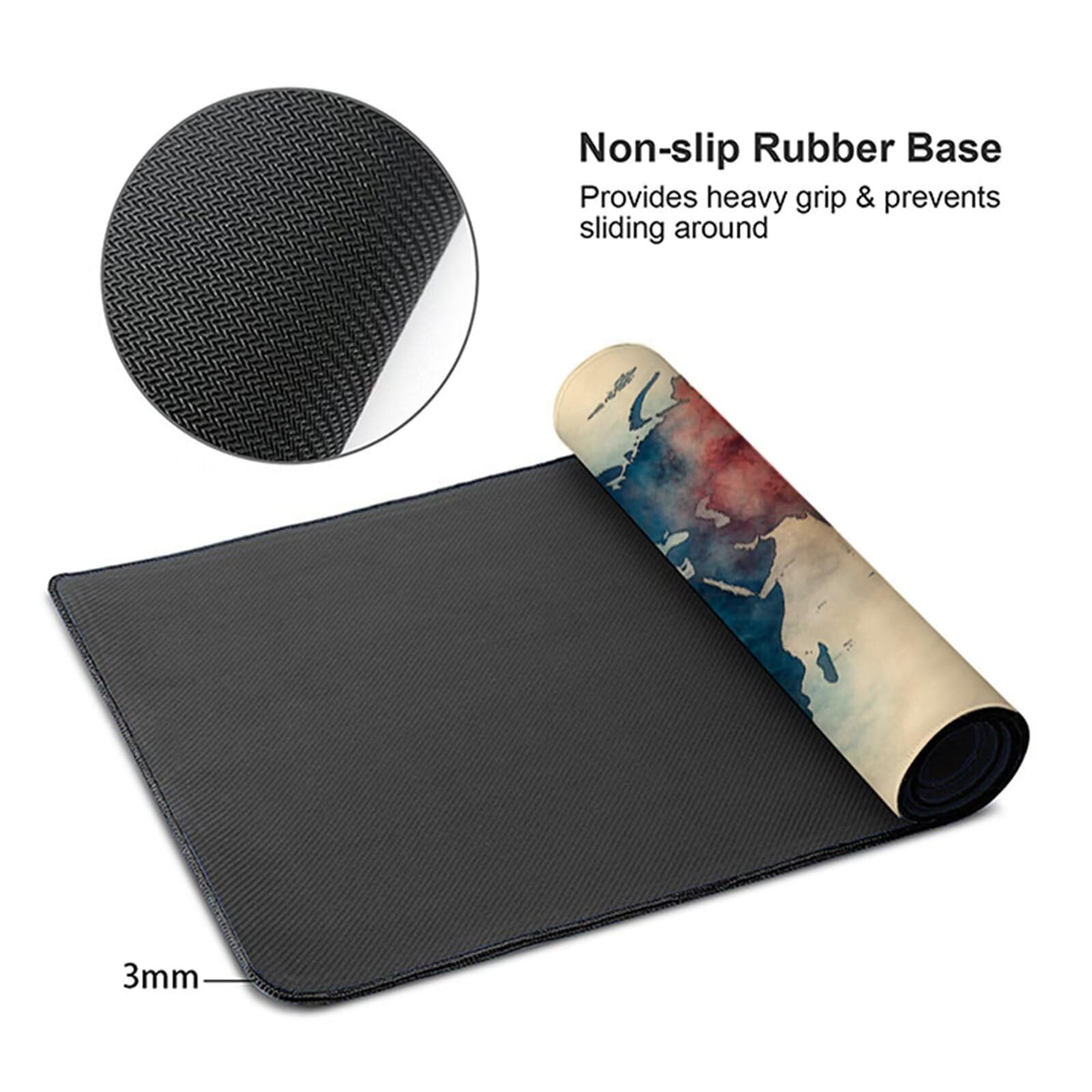 Tappetino Mouse XXL Mappa Del Mondo, Tappetino Mouse 1600x800x3mm, Mousepad Gaming con Bordi Cuciti, Sottomano Scrivania Grande, Accessori Gaming, Accessori Scrivania, per Gamer Ufficio PC, Blu 0-3577