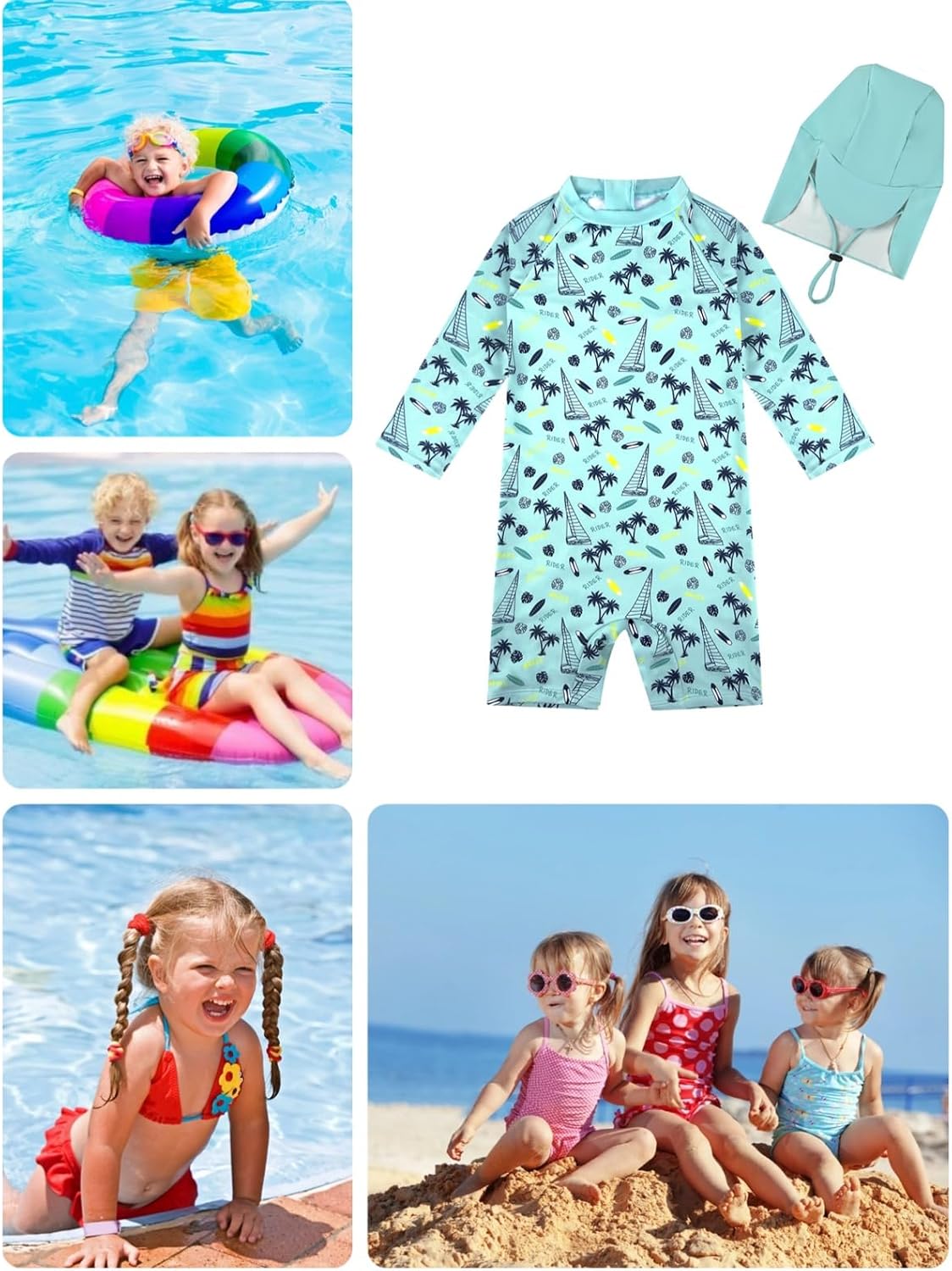 weVSwe Baby Swimsuit UPF 50+ Sun Protection Long Sleeve Toddler Bathing Suit Boy Girls with Adjustable Sun Hat 0-3 Years