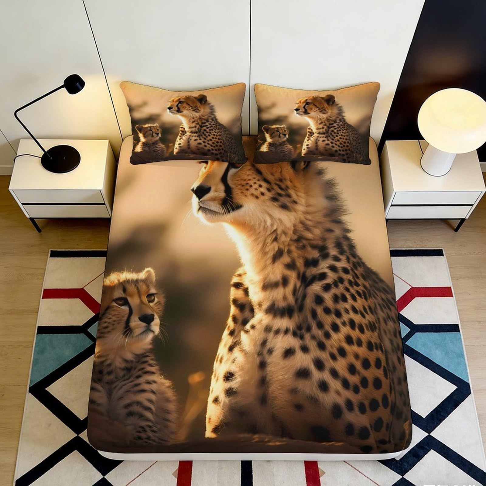 Jqzkxnhpbr Style-8 3D Printed Cheetah Family Fitted Sheet Microfiber Soft Mattress Cover For Bedroom Dorm Room Animal Pattern Decor 90X200x25cm