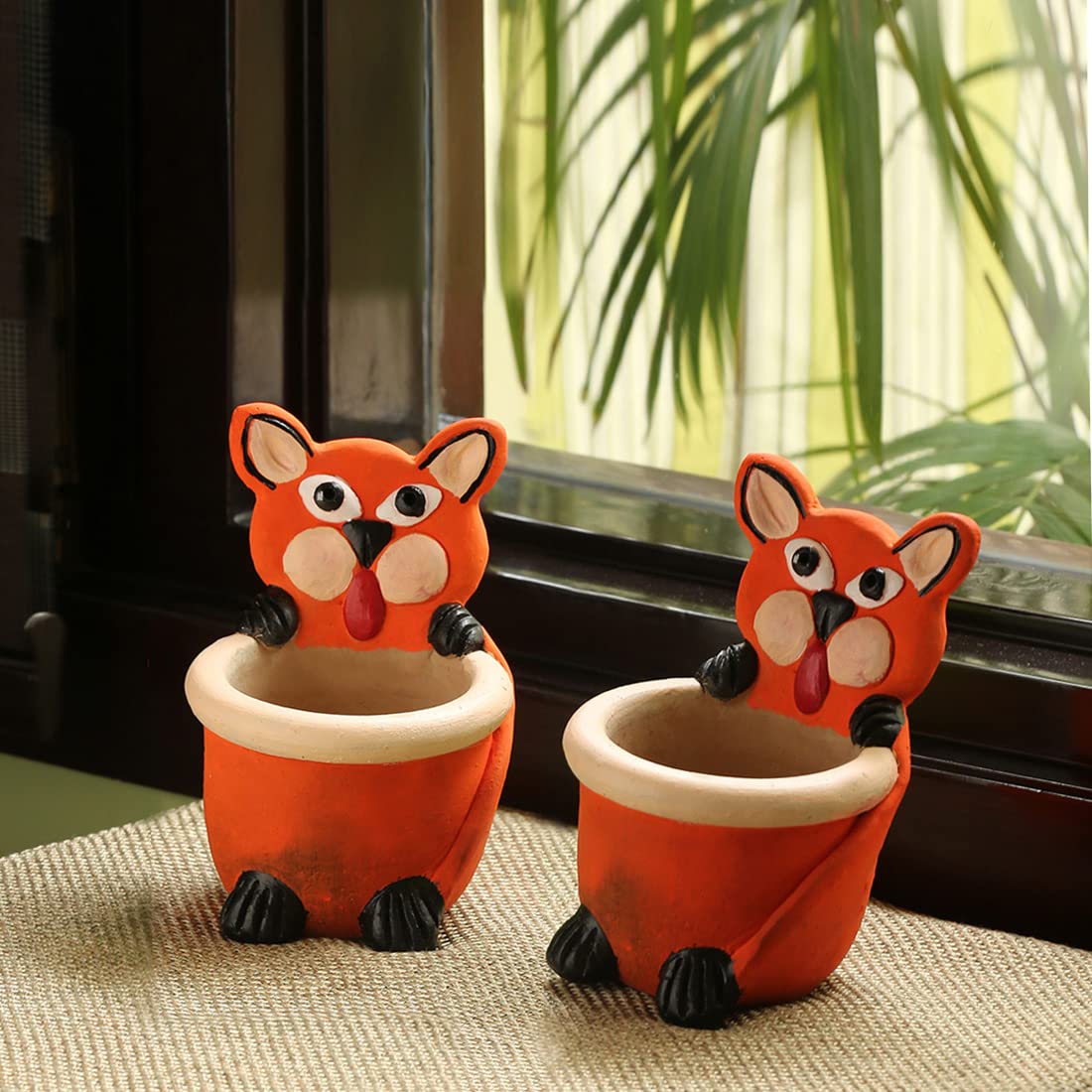 Fiesty Fox Terracotta Planters - Handmade Set of 2 -1