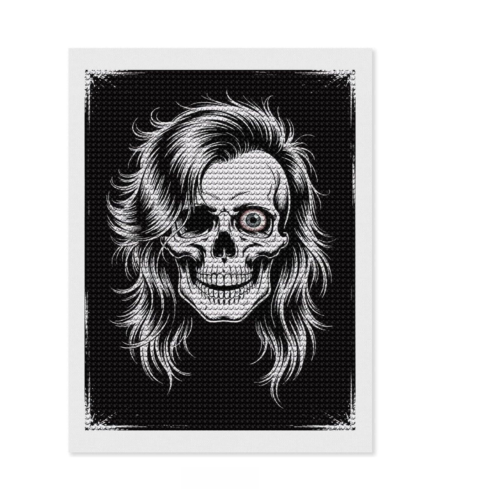 Junmoney Skull with Hair and One Eye Diamond Style Art Kit 12"x16", Winter Craft, Gift Idea, Farmhouse Decor, Thoughtful Present, Office Decor