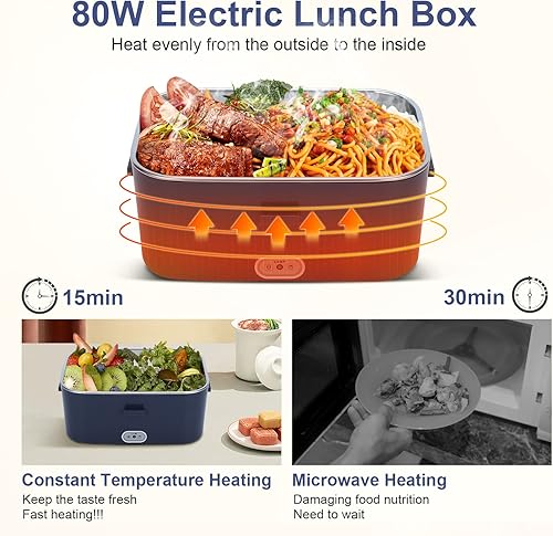 Miniatura 4 de COZYEXPERT Lonchera eléctrica de 80 W calentada para alimentos 3 en 1 calentador de alimentos más rápido para automóvil camión hogar cajas de