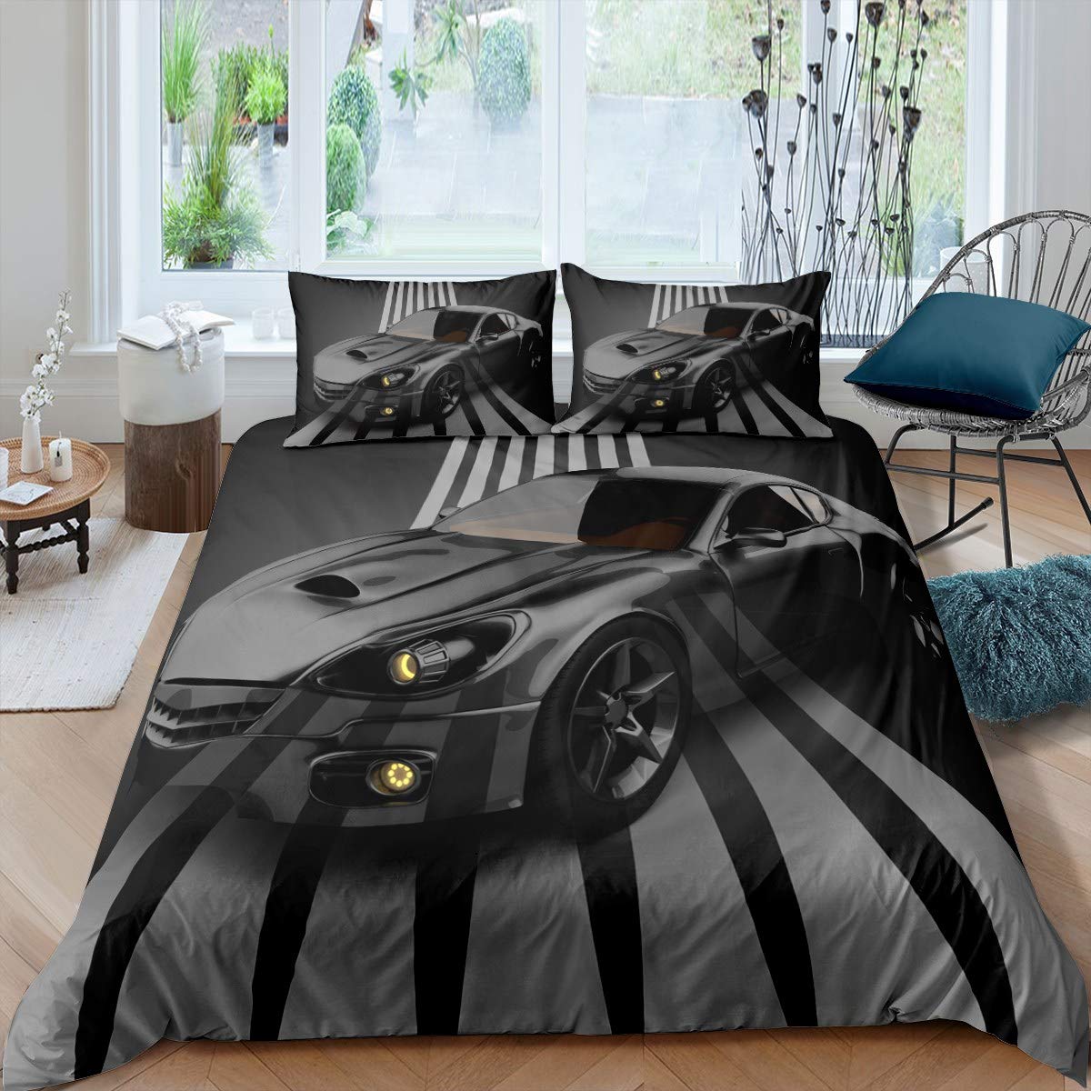 3D Black Car Print Comforter Cover Set Racing Car Duvet Cover for Kids Boys  Teens Youth Sports Car Soft Microfiber Quilt Cover Decor 3Pcs Bedding