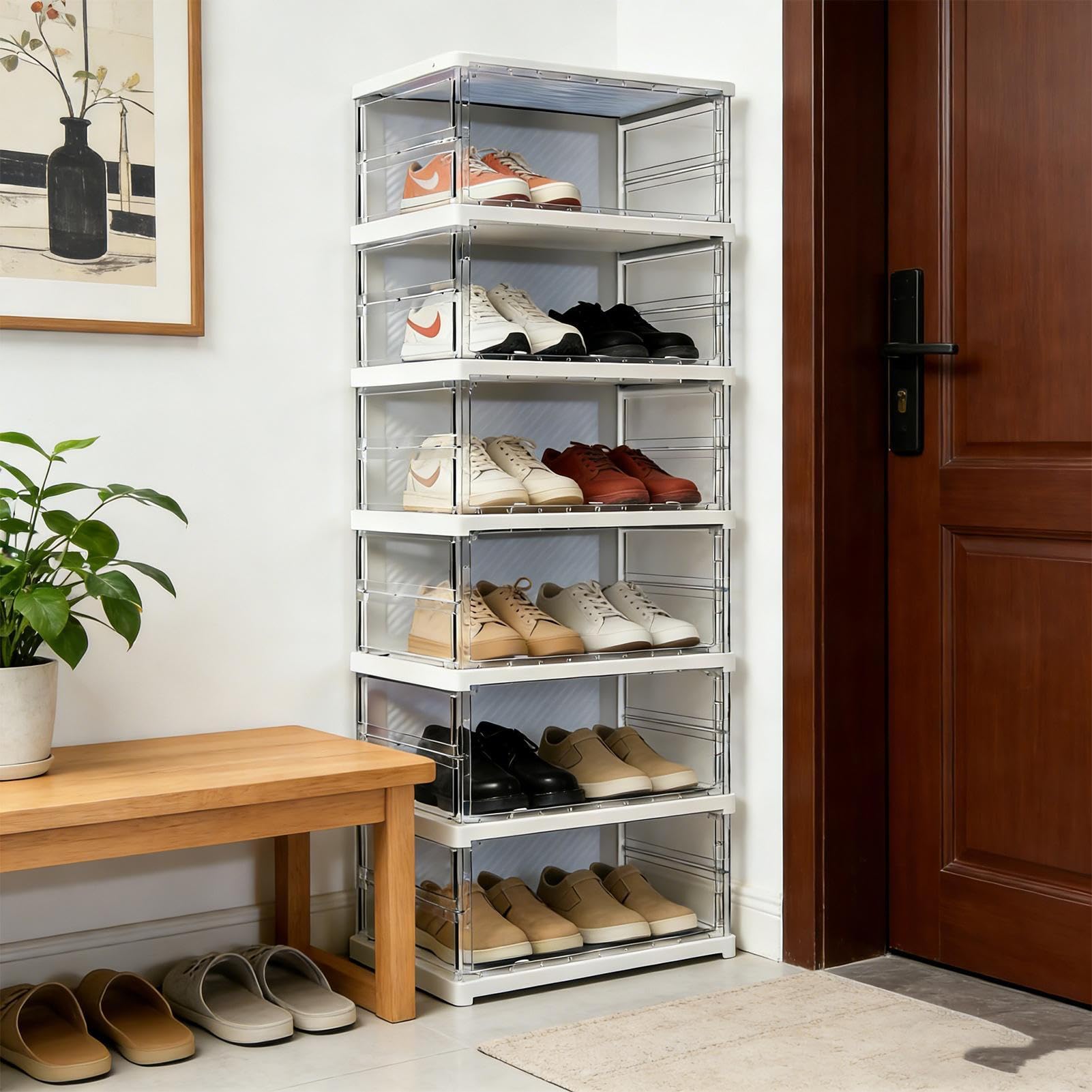 De Almacenamiento De Zapatillas Organizador De Zapatillas Con Expositor | s De Zapatos Transparentes Con Puerta Magnética Para Armario Apartamento Dormitorio Entrada Habitación Pasillo Clóset