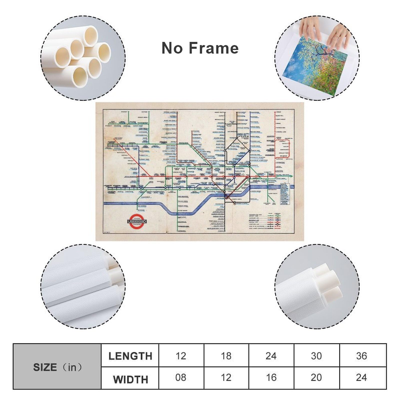 Generic Lienzo decorativo con mapa retro del metro de Londres de 1947, escala de grises, 60 x 90 cm, mapa histórico, perfecto para sala de estar, dormitorio, oficina, etc.