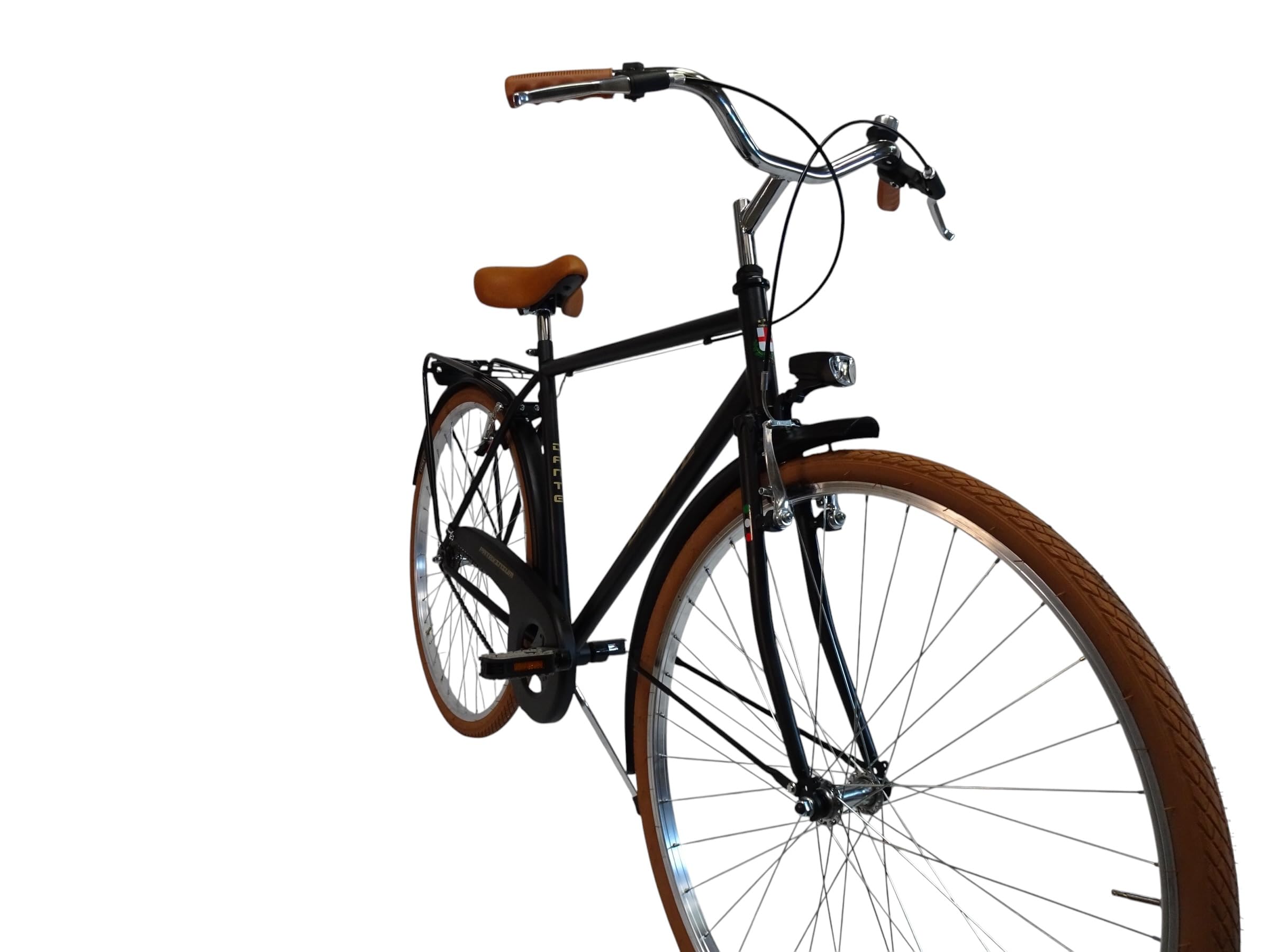 Bici da Città calssica da uomo, Telaio in Acciaio, Ruote 28", Monomarcia 1V, Freni V-Brake, con Portapacchi Posteriore e Luci, Stile Retrò, particolari miele