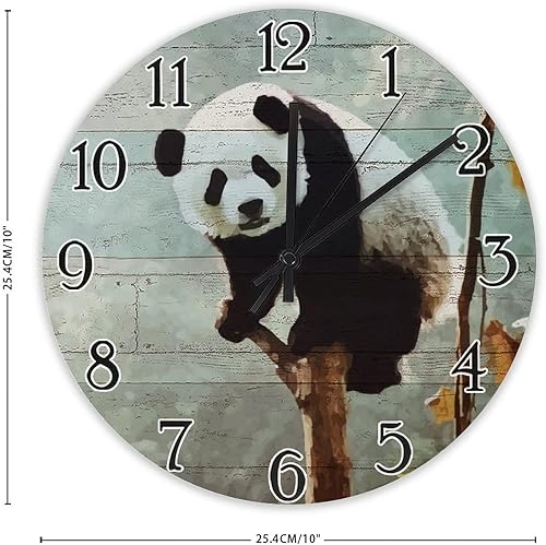 Miniatura 2 de Reloj de pared de panda de 10 pulgadas, reloj de pared con diseño de panda de animal, funciona con pilas, sin tictac, reloj de pared grande vintage