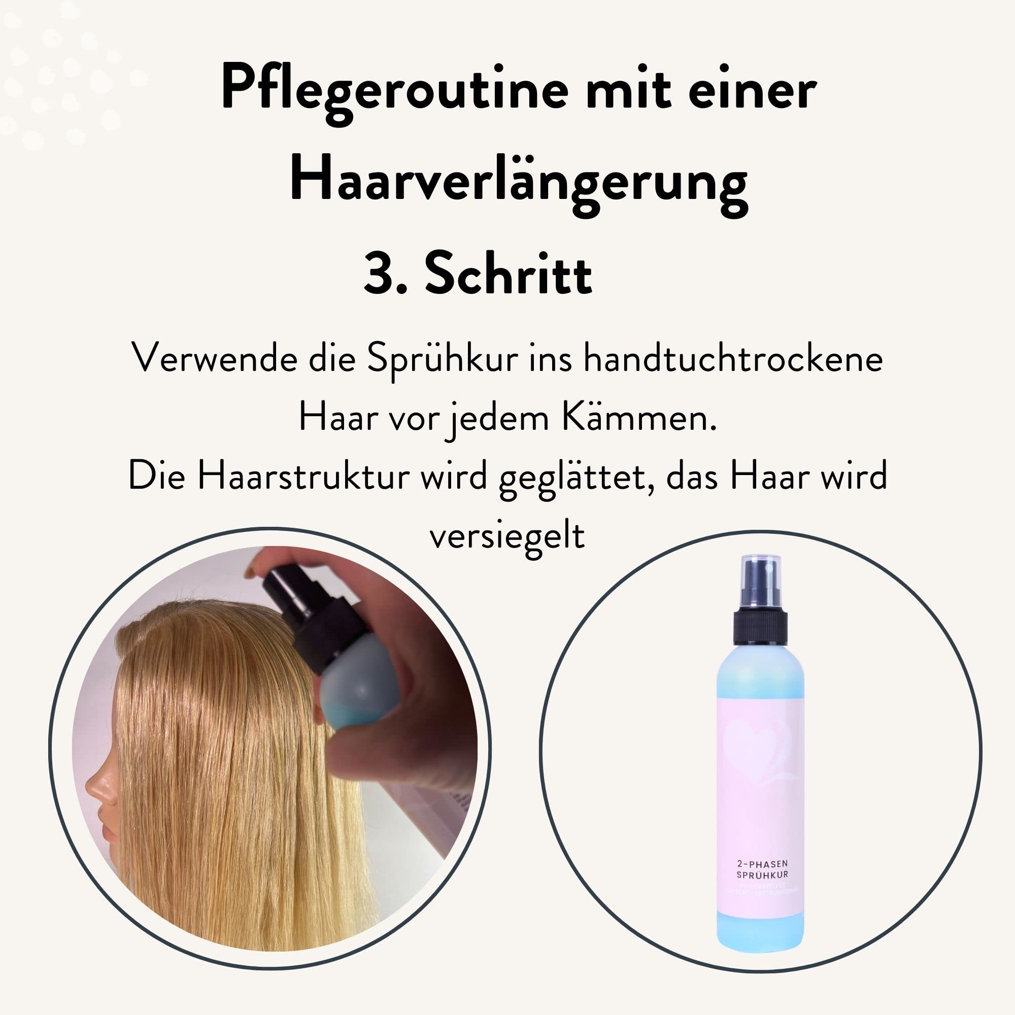 hair2heart Pflegeset für Echthaar Extensions Haarverlängerungen - 2-Phasen Sprühkur, Creme-Shampoo, Haaröl und Haarmaske für strahlendes, gesundes Haar