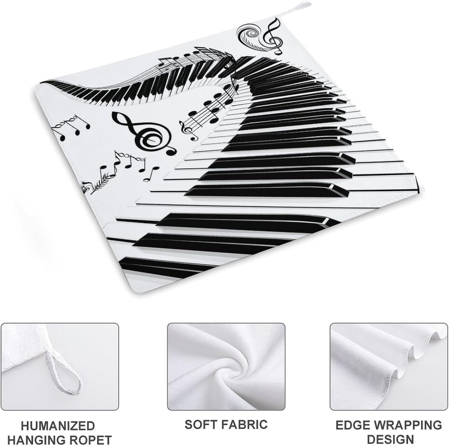 Chic Music Piano Keyboard Note Hand Towels for Bathroom Kitchen Towels Small Towel Handkerchiefs with Hanging Loop 4PCS