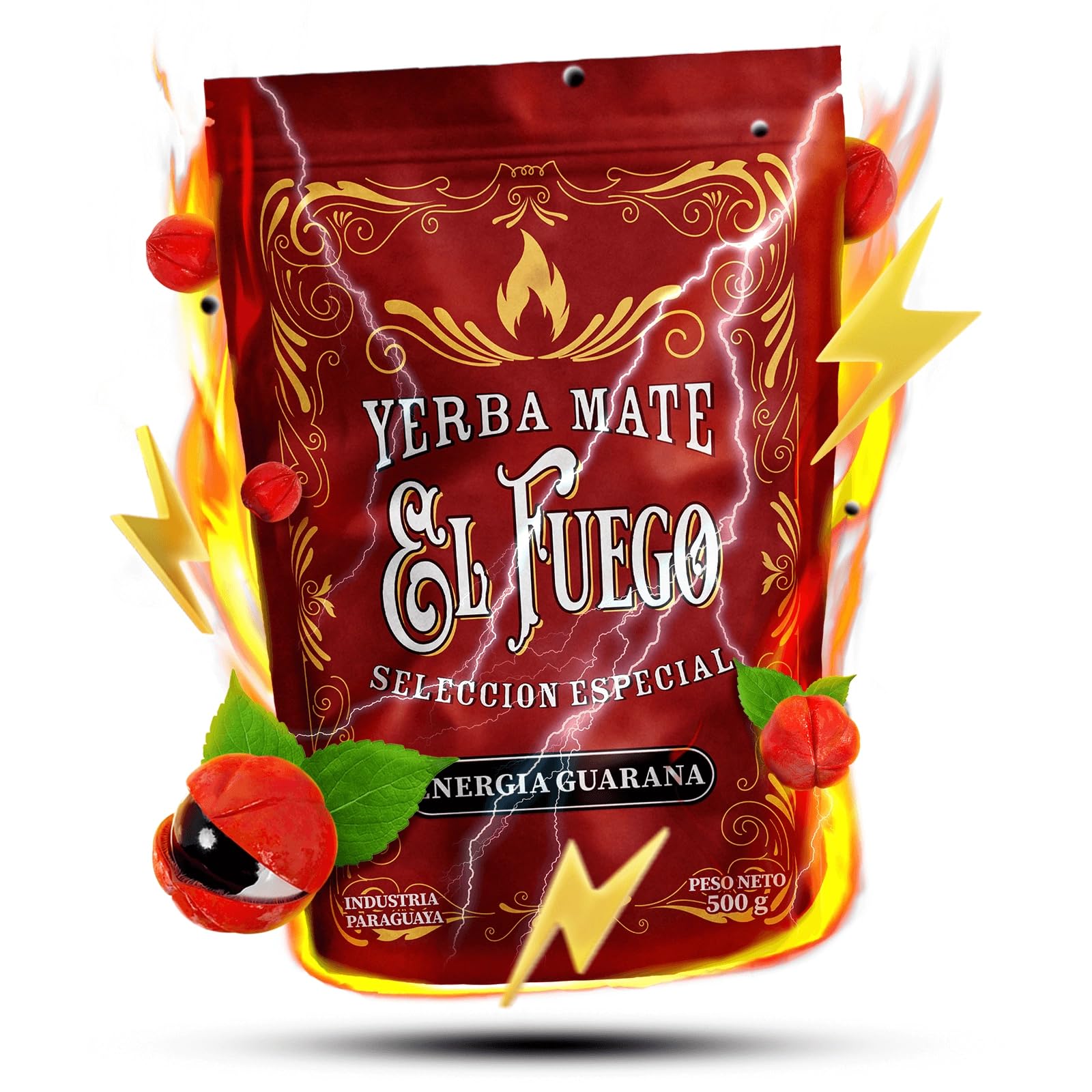 El Fuego Yerba Mate Energia Guarana 500g - High Energy Guarana & Guayusa Infusion Loose Leaf Mate Tea