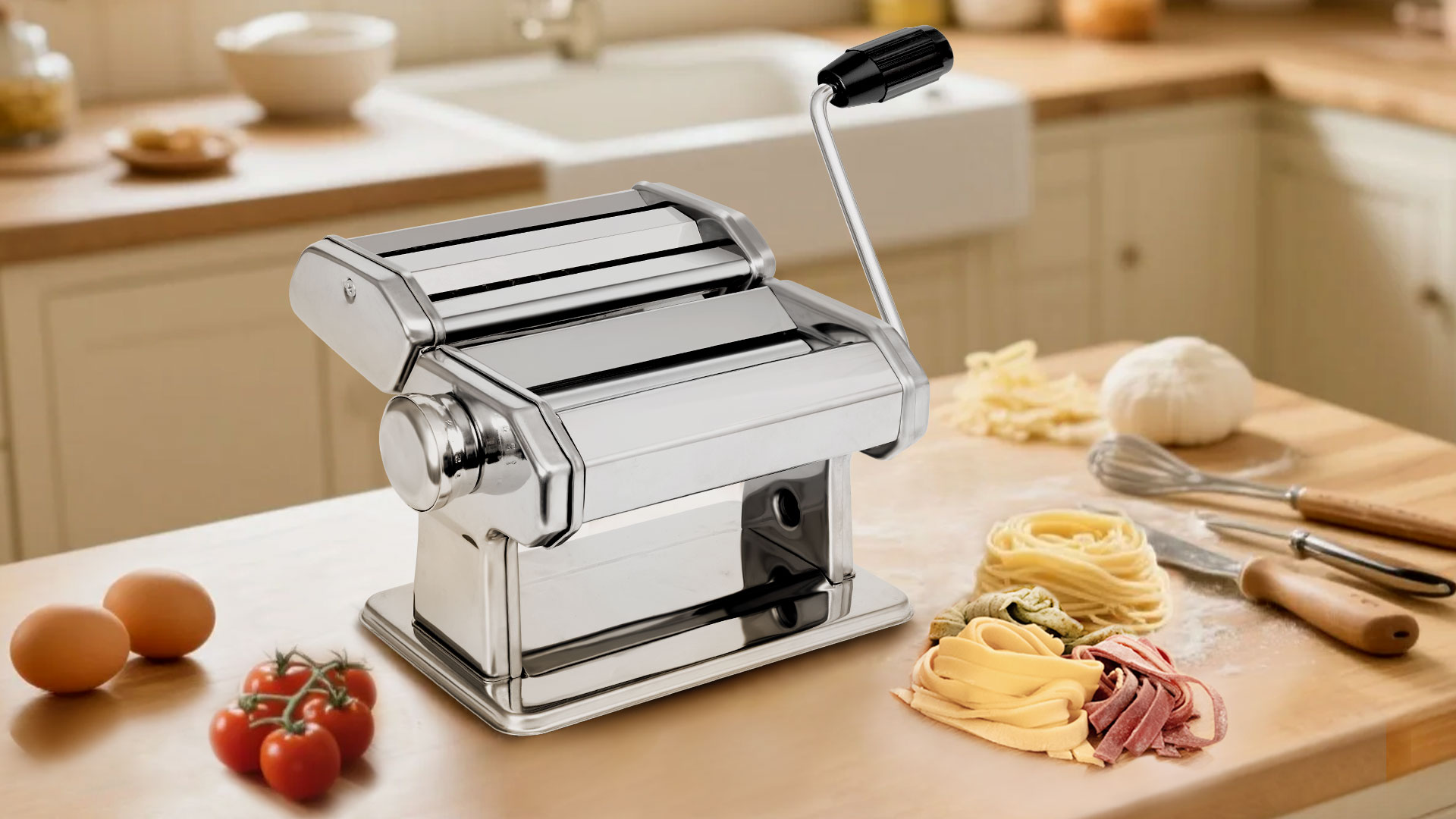 Pasta Maker - 7 Thickness Settings Pasta Roller & 2 Size Cutters