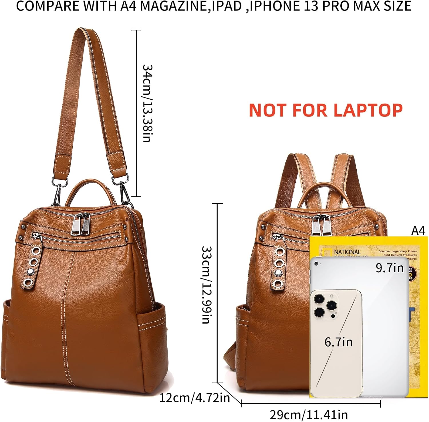 Genuine Leather Backpack Purse For Women Orange Real Soft Leather Travel Fashion Designer Convertible Ladies Shoulder Bag - Image 5