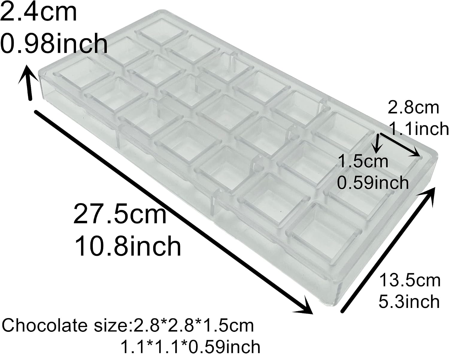 Square Chocolate Making Mould Polycarbonate Chocolate DIY Mold 21 Cavities Candy Ice Cube Molds image 2