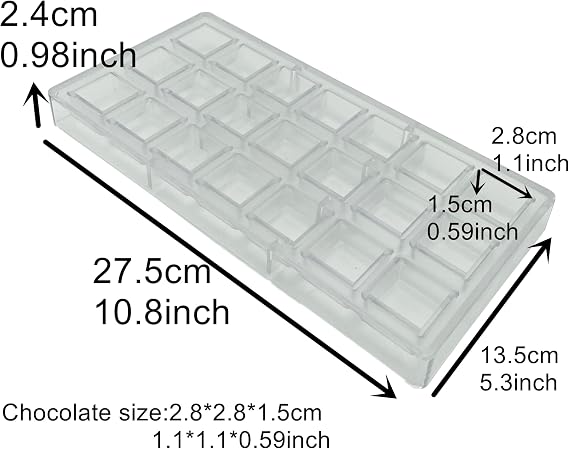 Square Chocolate Making Mould Polycarbonate Chocolate DIY Mold 21 Cavities Candy Ice Cube Molds