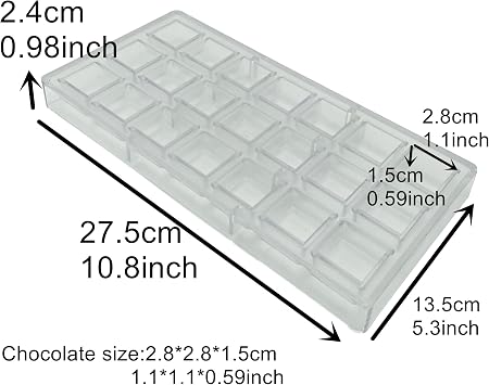 Square Chocolate Making Mould Polycarbonate Chocolate DIY Mold 21 Cavities Candy Ice Cube Molds