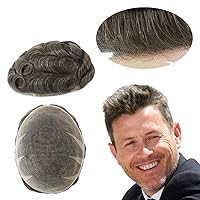 Vista 25 de Toupee para hombres, piezas de cabello humano, sistema de reemplazo de cabello Reak, cabello ondulado de encaje suizo natural #1B30